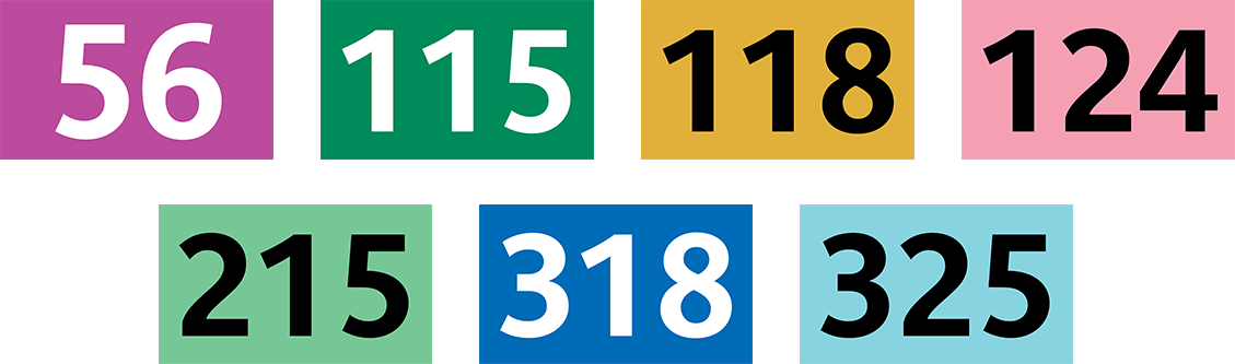 Icônes des lignes de bus 56, 115, 118, 124, 215, 318, 325