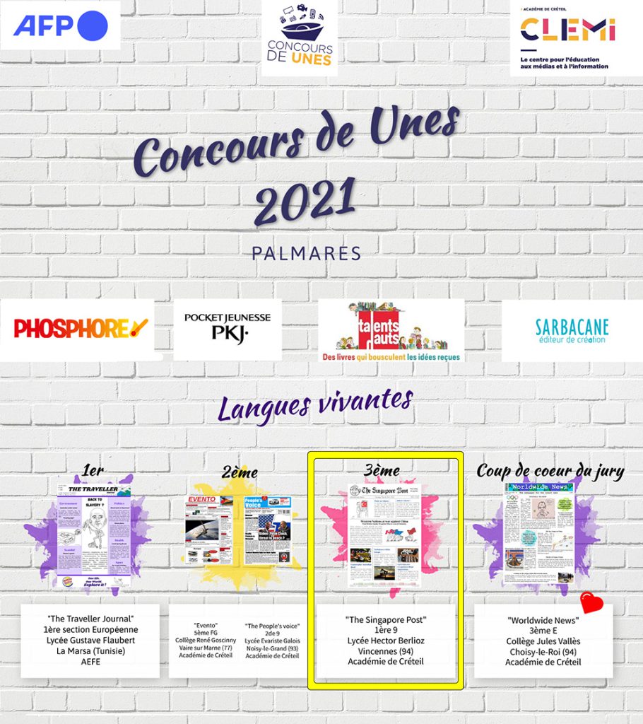 Affiche du palmarès du concours de Unes 2021